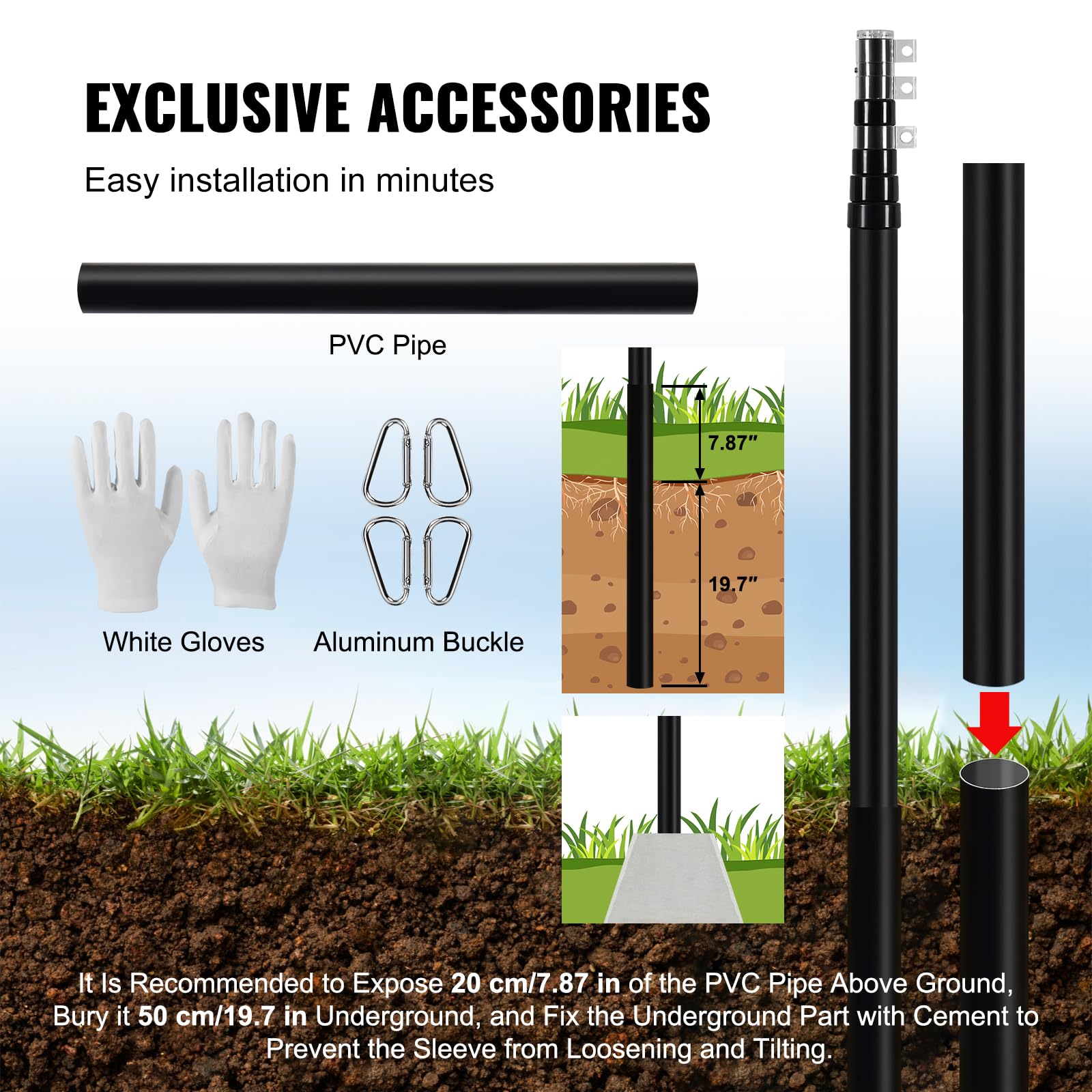 VEVOR in-ground base with weather-resistant aluminum alloy construction.