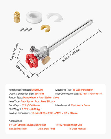 VEVOR 12-inch in-wall installation protects pipes from freezing