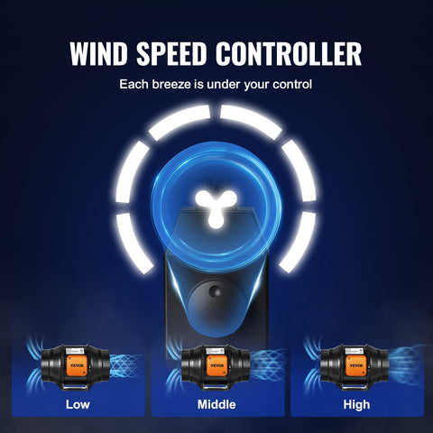 VEVOR Inline Duct Fan AC motor closeup highlighting durable construction