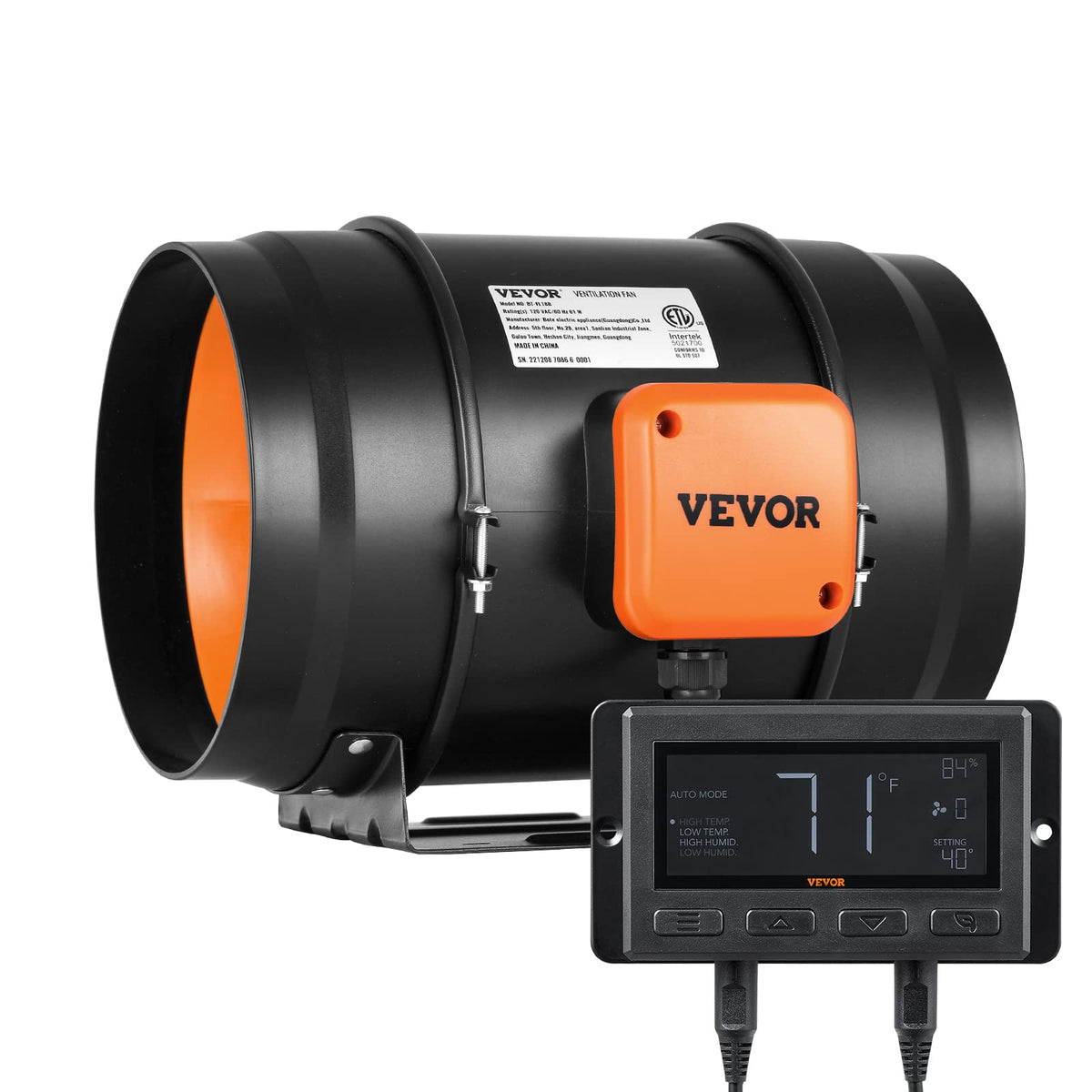 VEVOR inline duct fan front angle for compact cooling and ventilation.