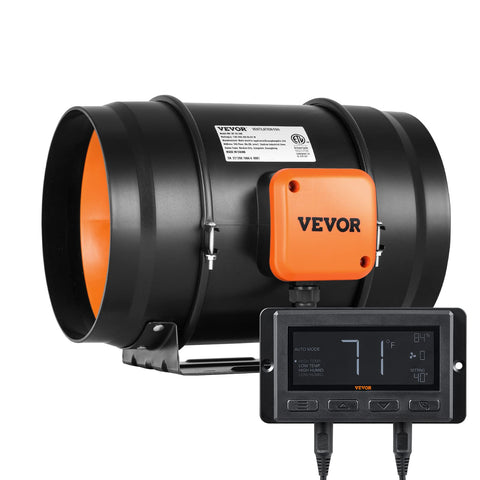 VEVOR inline duct fan front angle for compact cooling and ventilation.