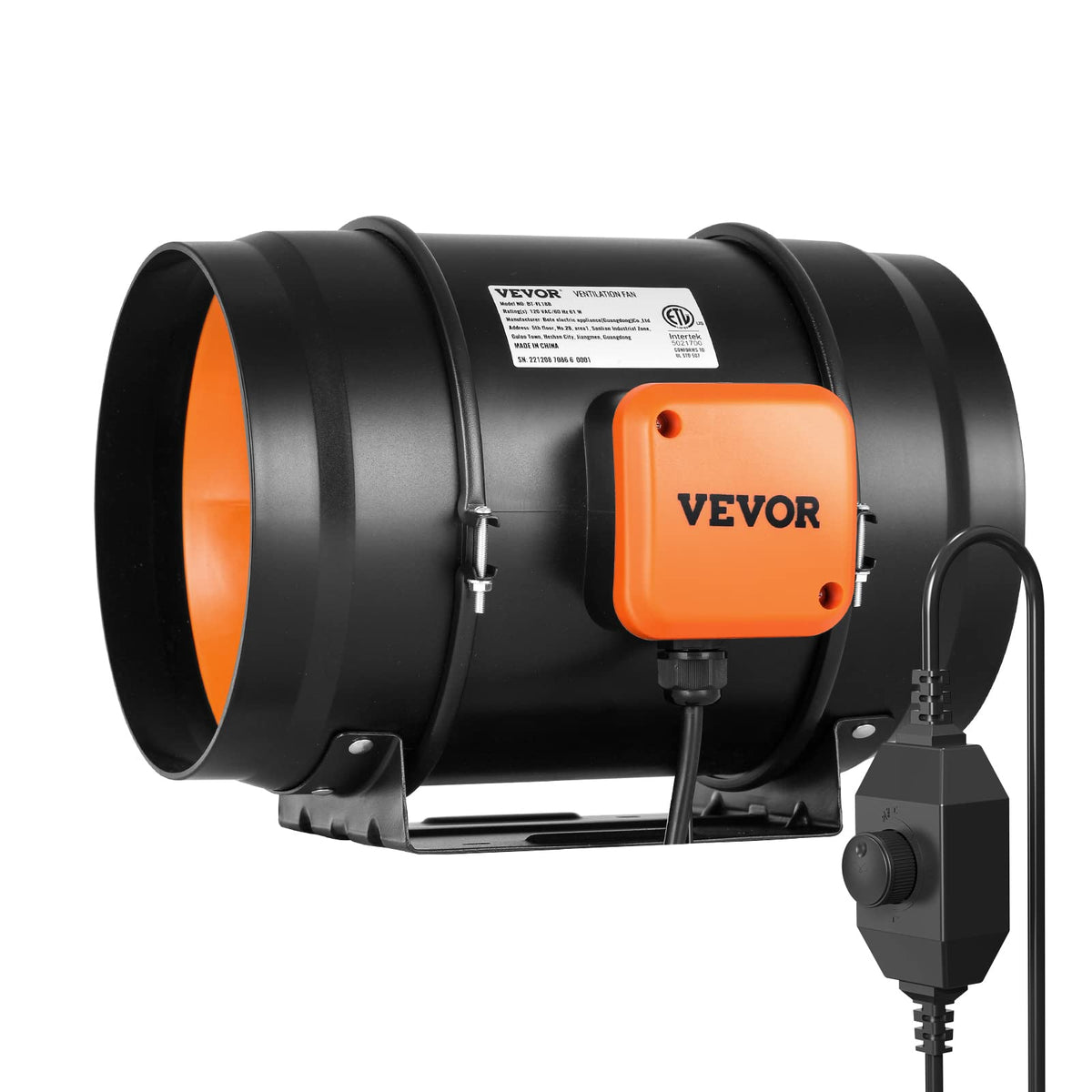 VEVOR inline-duct-fan 8in front view showing powerful, quiet airflow for grow rooms