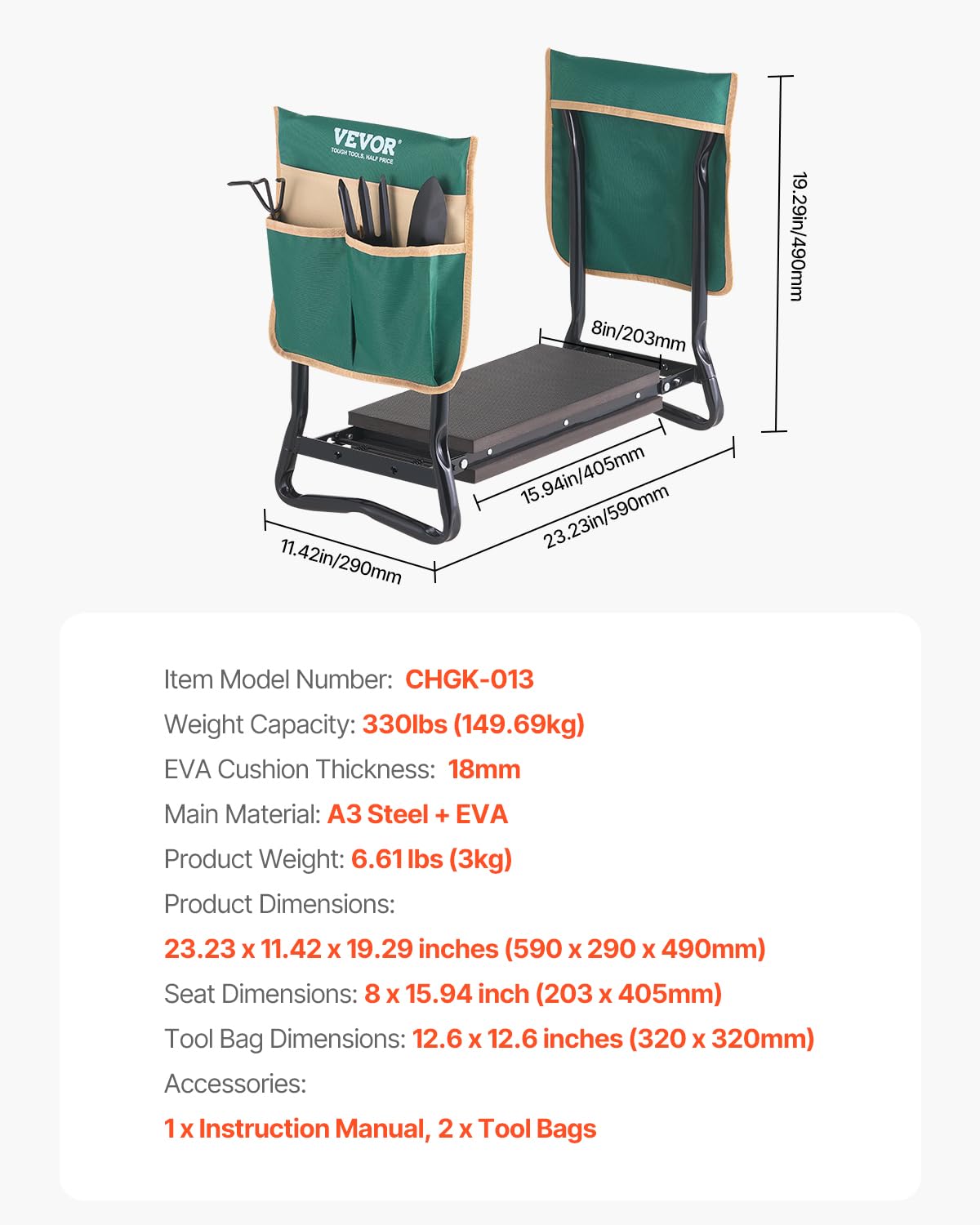 VEVOR 8-inch EVA pad for knee comfort during kneeling tasks.