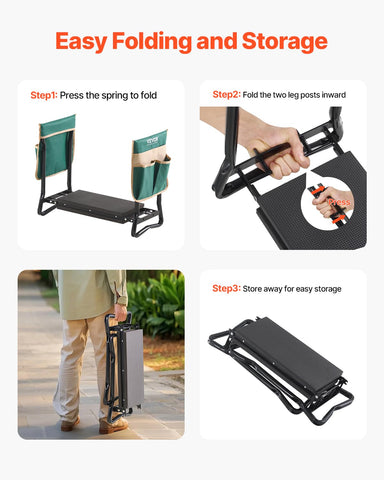 VEVOR kneeler provides a seated workspace for potting and pruning.