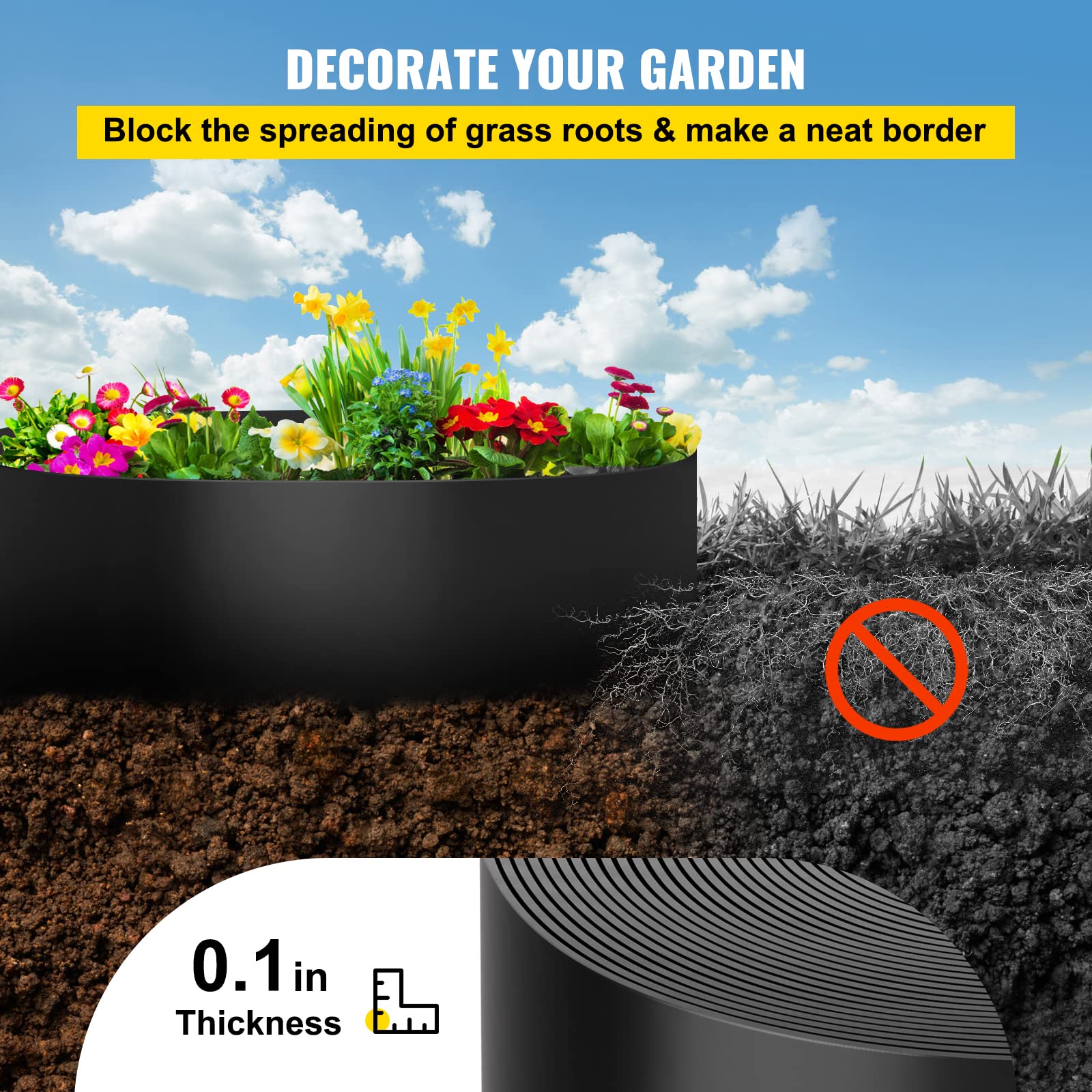 VEVOR landscape edging 10-inch height creates a clear lawn boundary