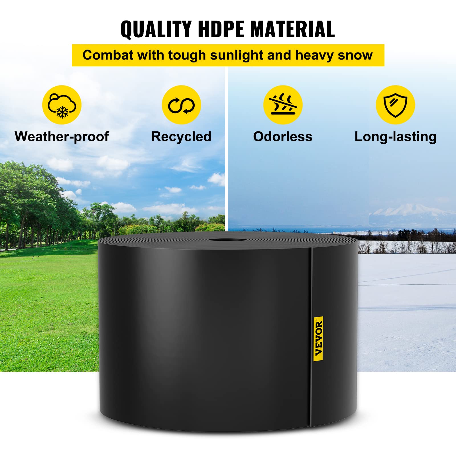 VEVOR HDPE edging material resists cracking and fading in harsh weather