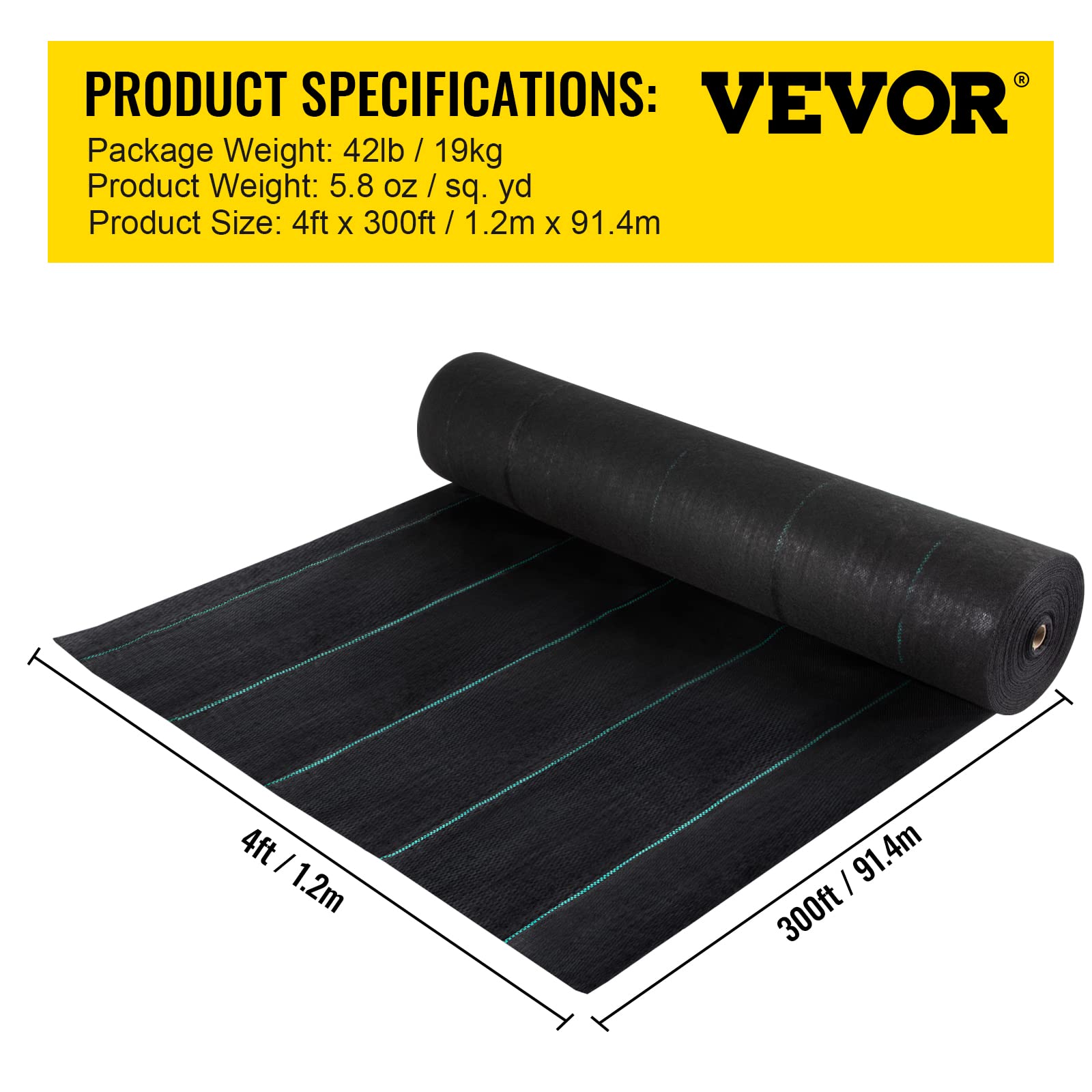 VEVOR landscape fabric laid in a garden bed for weed suppression.