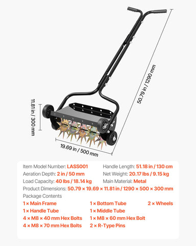 VEVOR middle tube connects handle to frame for steady operation