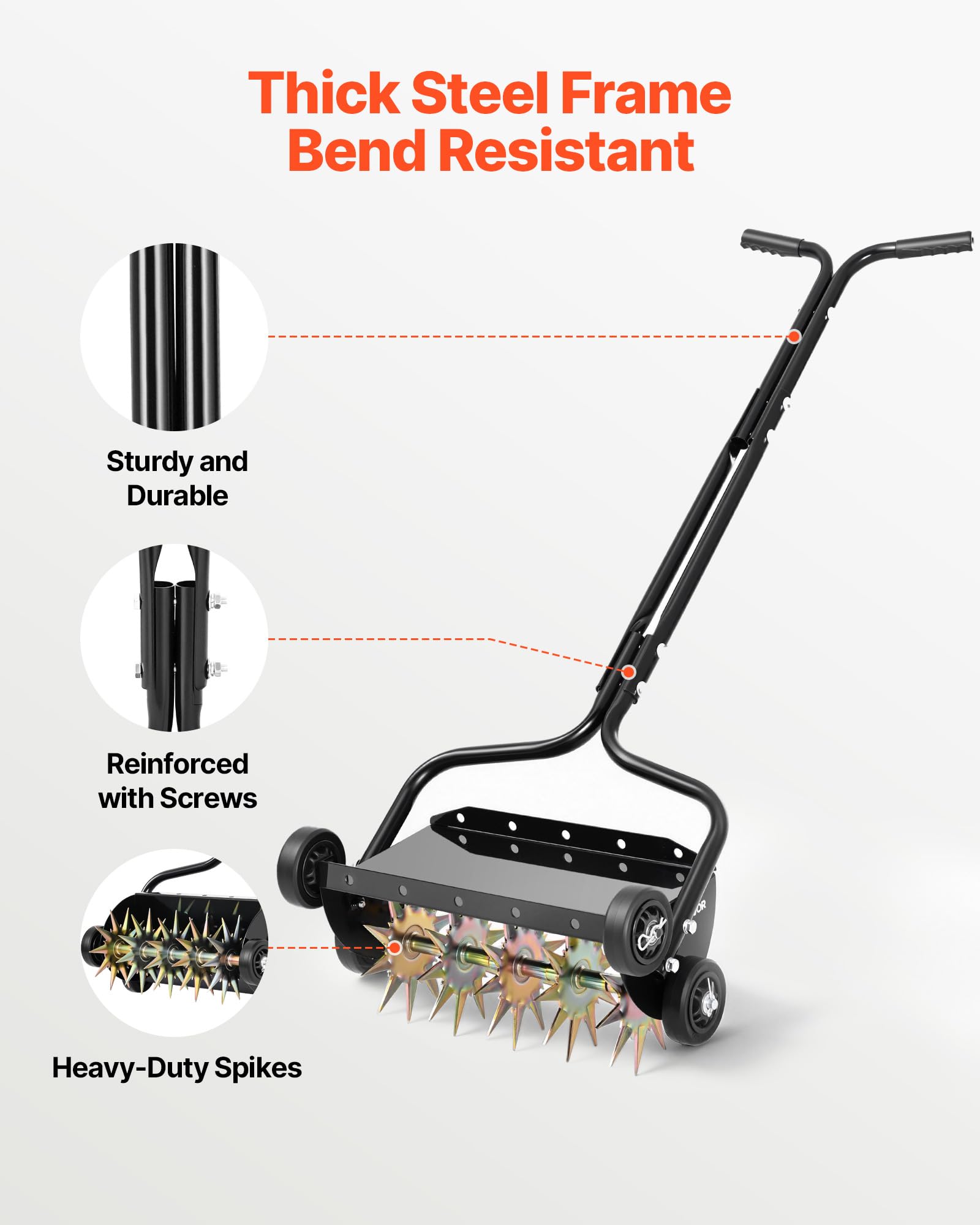 VEVOR lawn aerator wheels ensure smooth rolling across grass