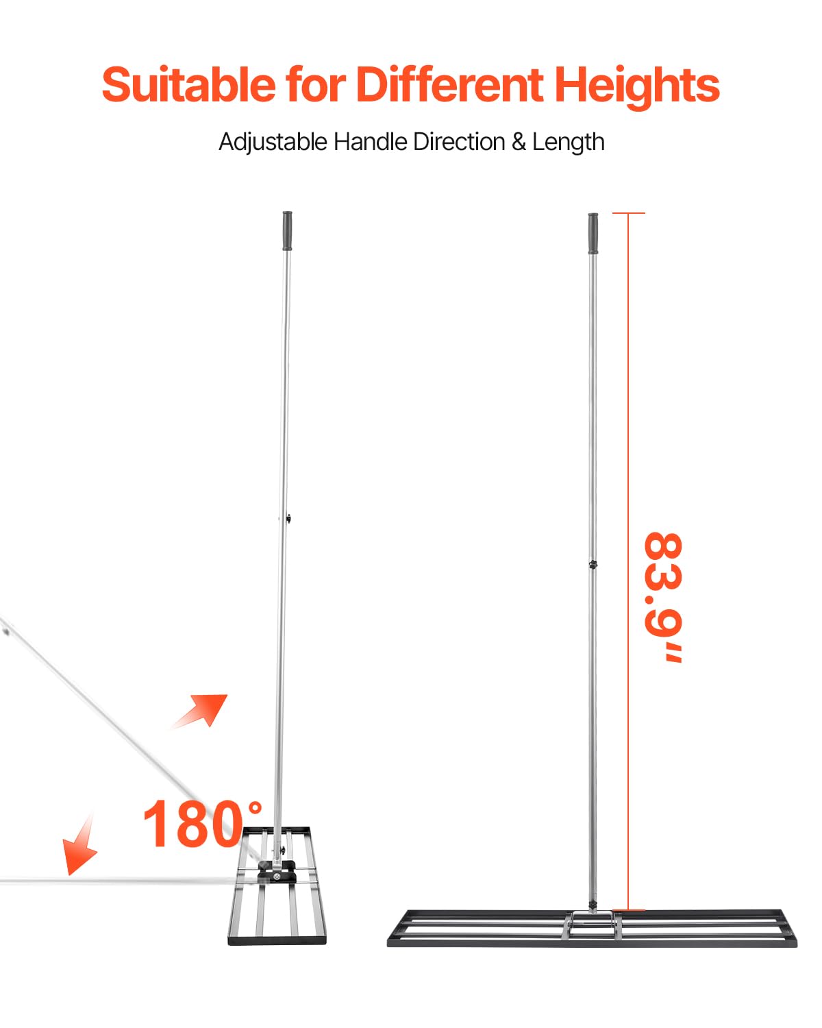 180-degree rotation on the VEVOR rake reduces lifting fatigue during leveling