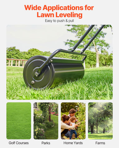 VEVOR Lawn Roller fill port allows sand or water to adjust weight.
