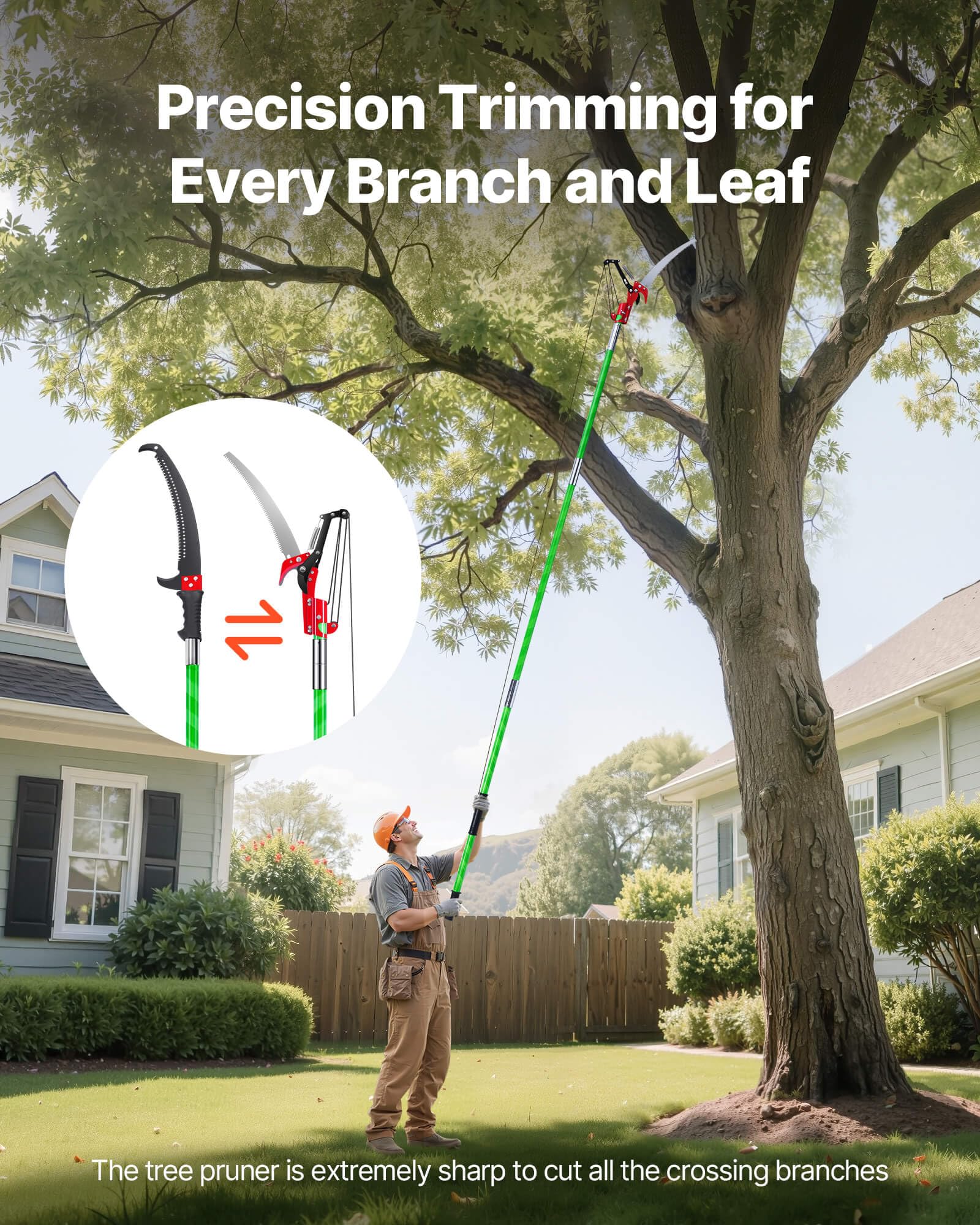 VEVOR lightweight fiberglass pole provides durable, comfortable grip during long pruning sessions