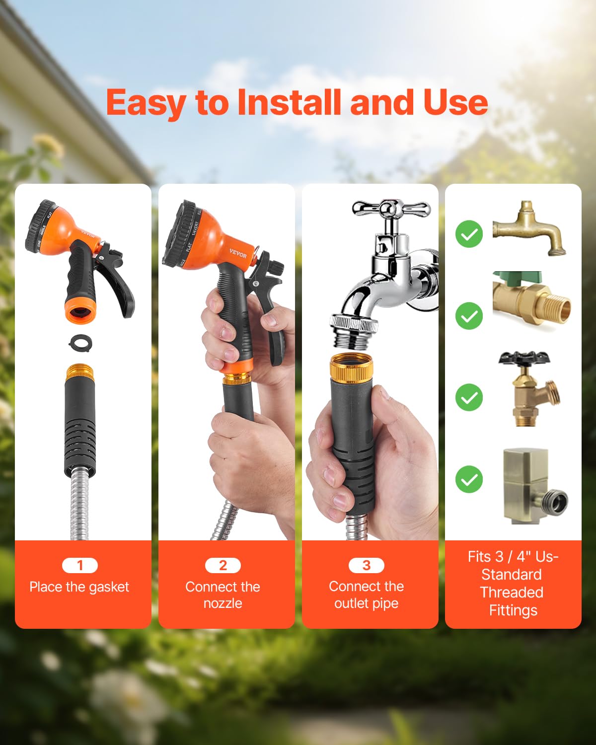 VEVOR lightweight metal hose is easier to maneuver and store.