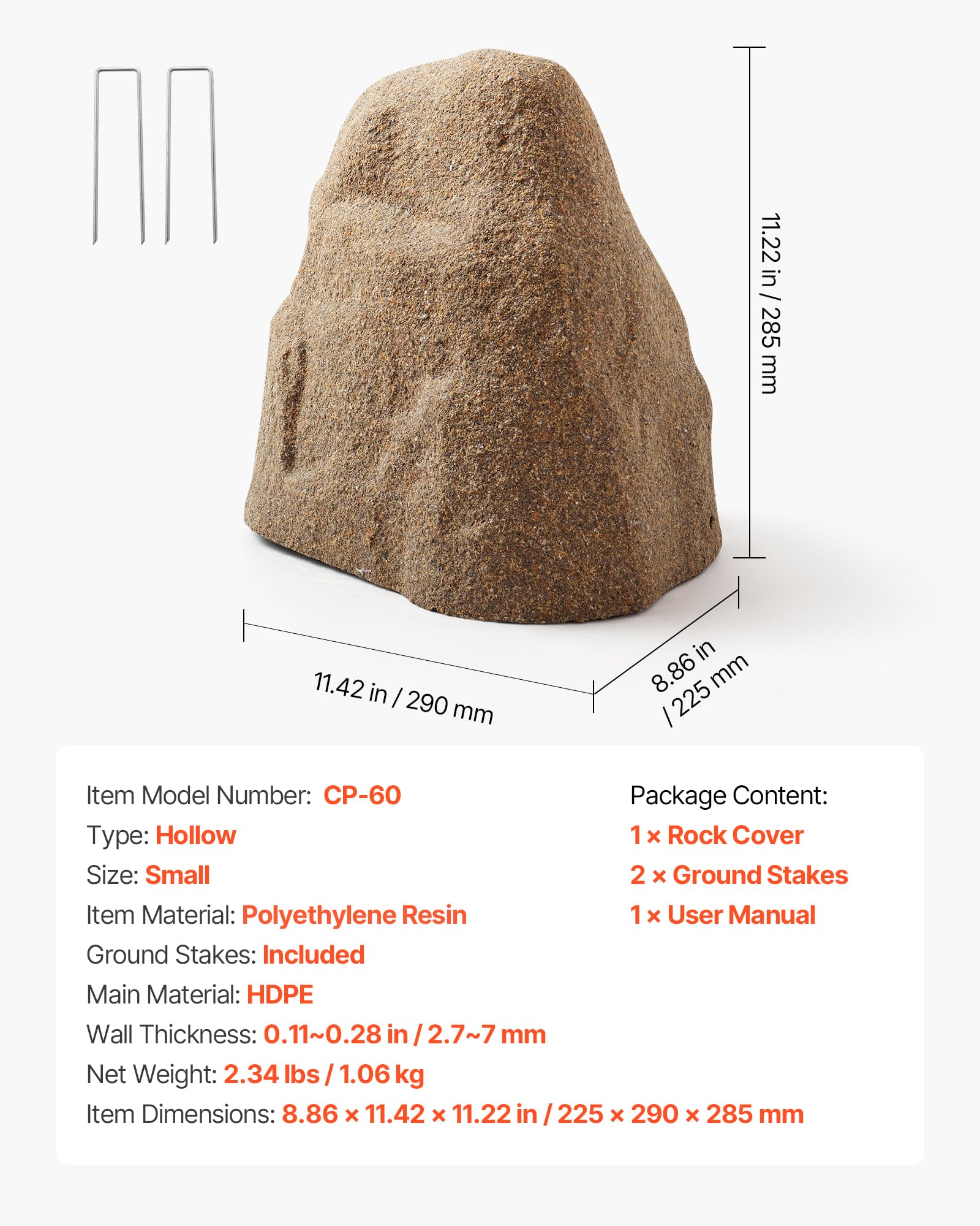 VEVOR wind-stable rock cover includes stakes for secure installation