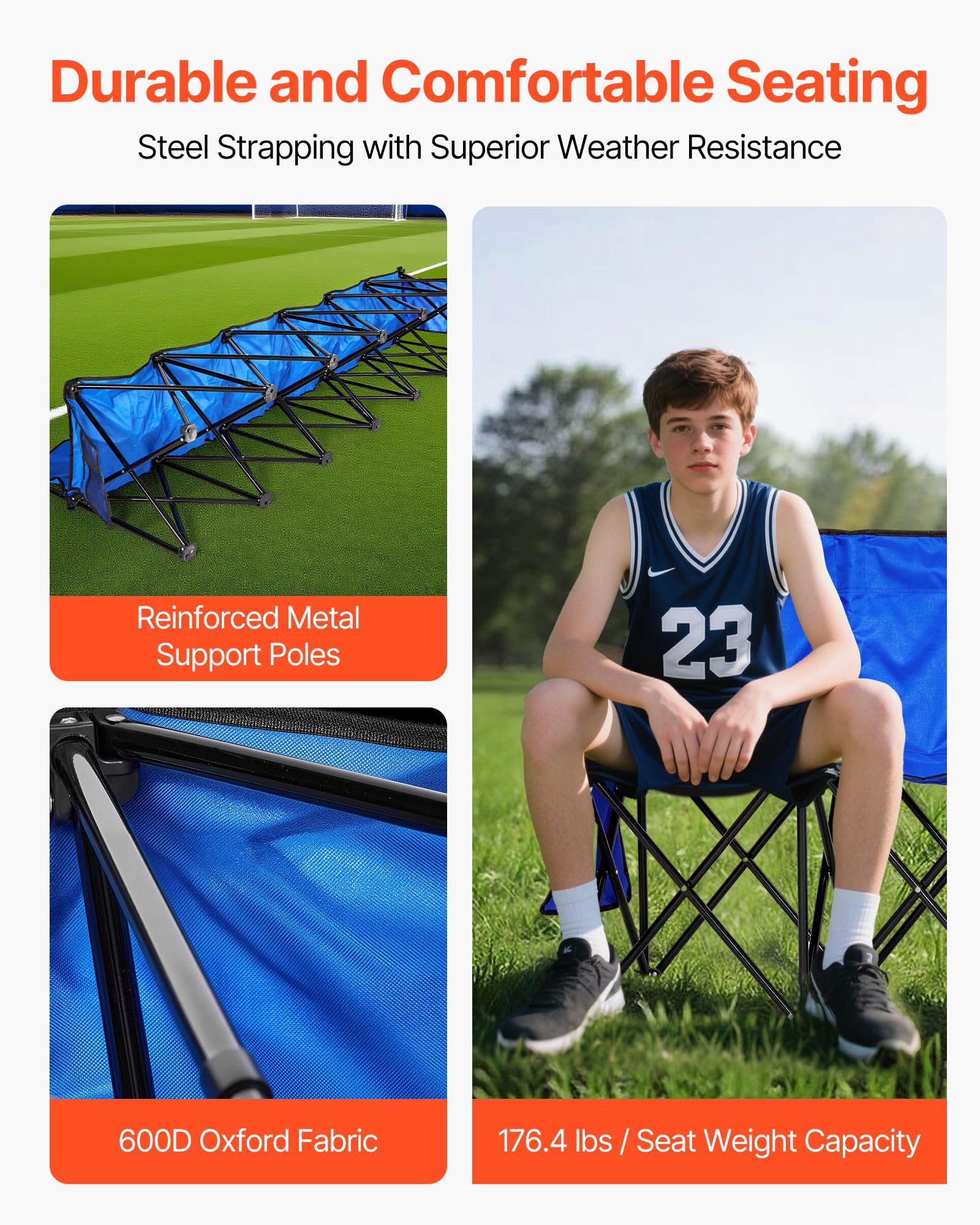 VEVOR lightweight sideline bench blue ready for outdoor events