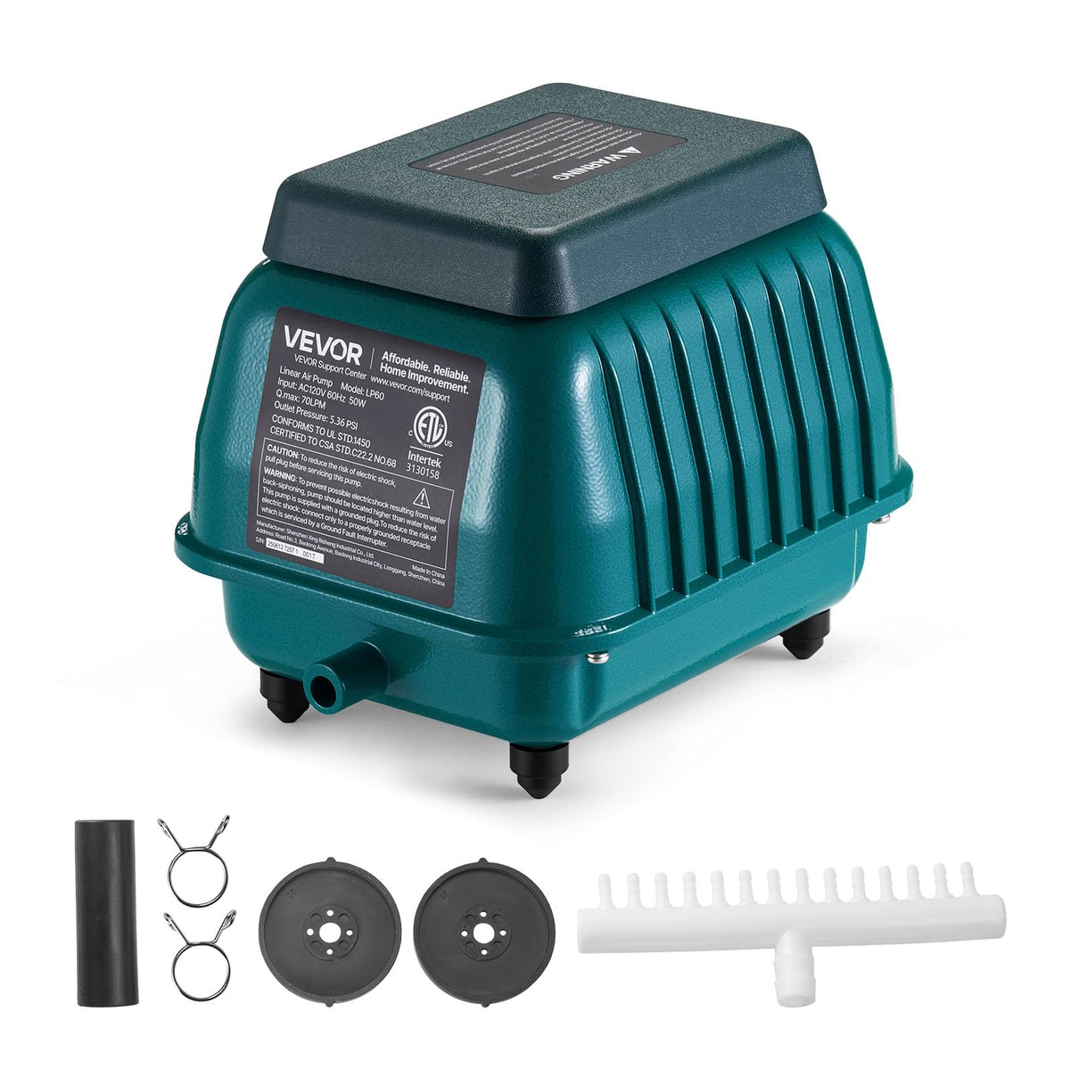 VEVOR Linear Air Pump 1110GPH front view for efficient pond aeration