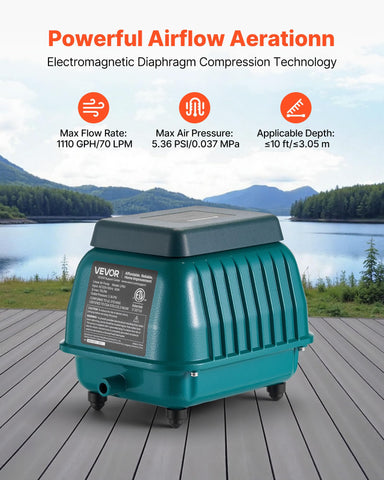 VEVOR Linear Air Pump 1110GPH side housing highlighting rugged aluminum body