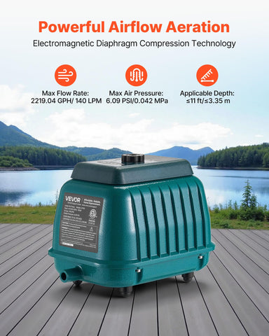 VEVOR linear air pump side view highlighting slim profile for hidden installation