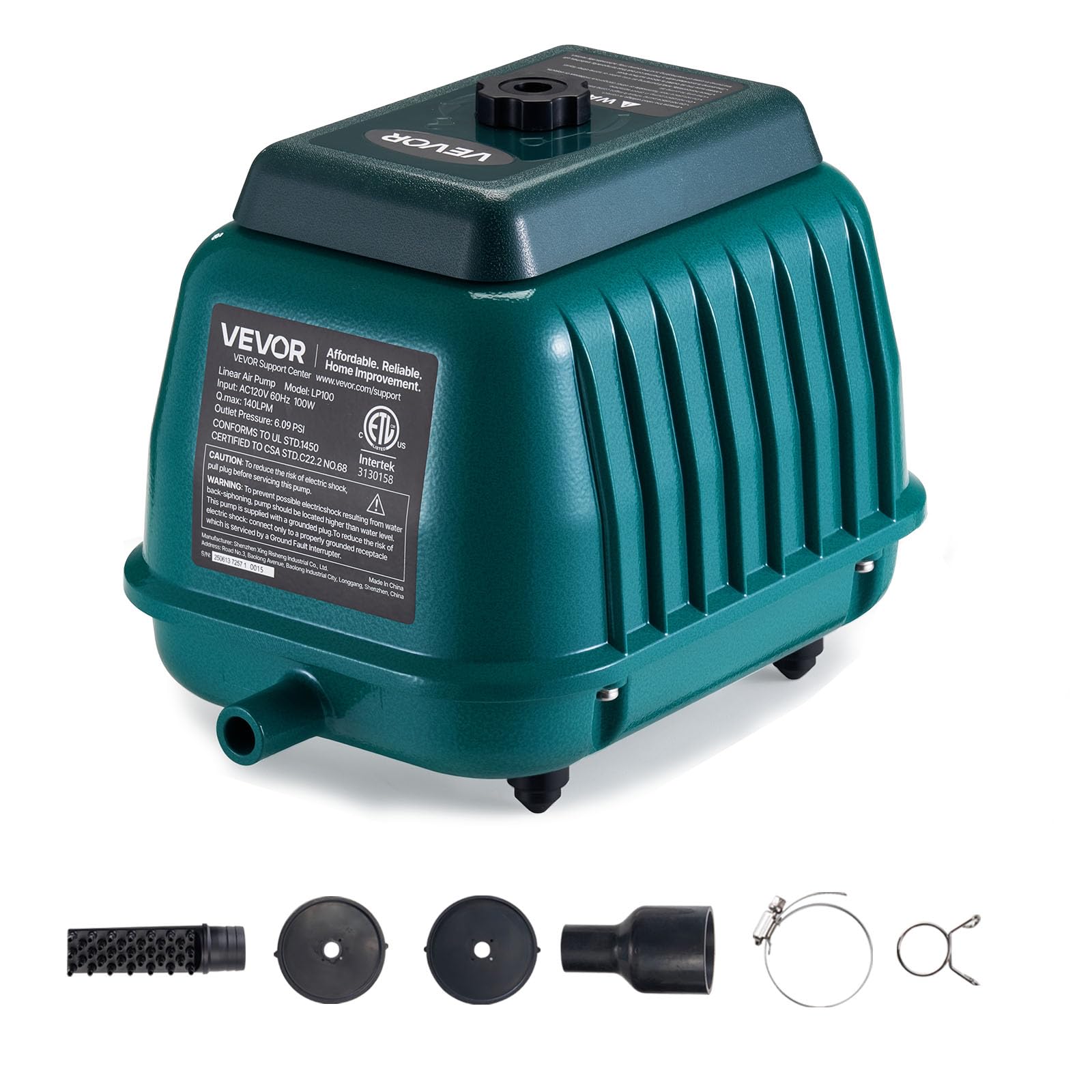 VEVOR linear air pump top view showing compact design for flexible placement