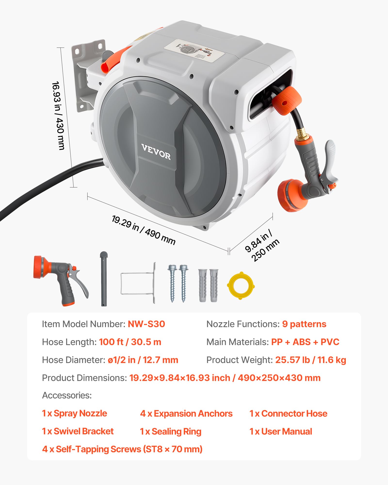 VEVOR locking system holds hose at a chosen length for precision watering