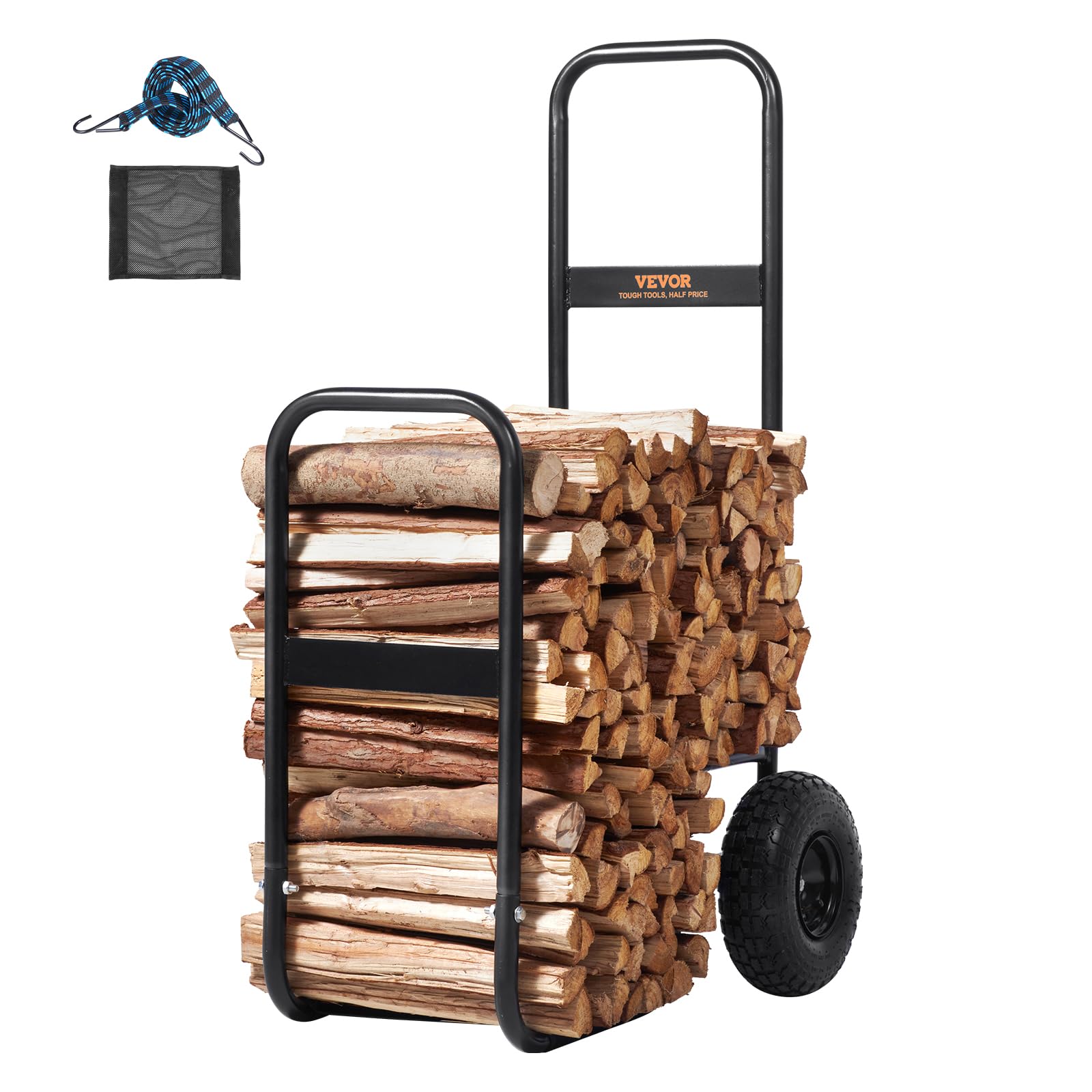 VEVOR Log Cart all-terrain wheels handle bricks, grass, and concrete.