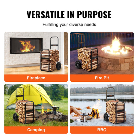 VEVOR Log Cart dimensions offer tall clearance for long firewood.
