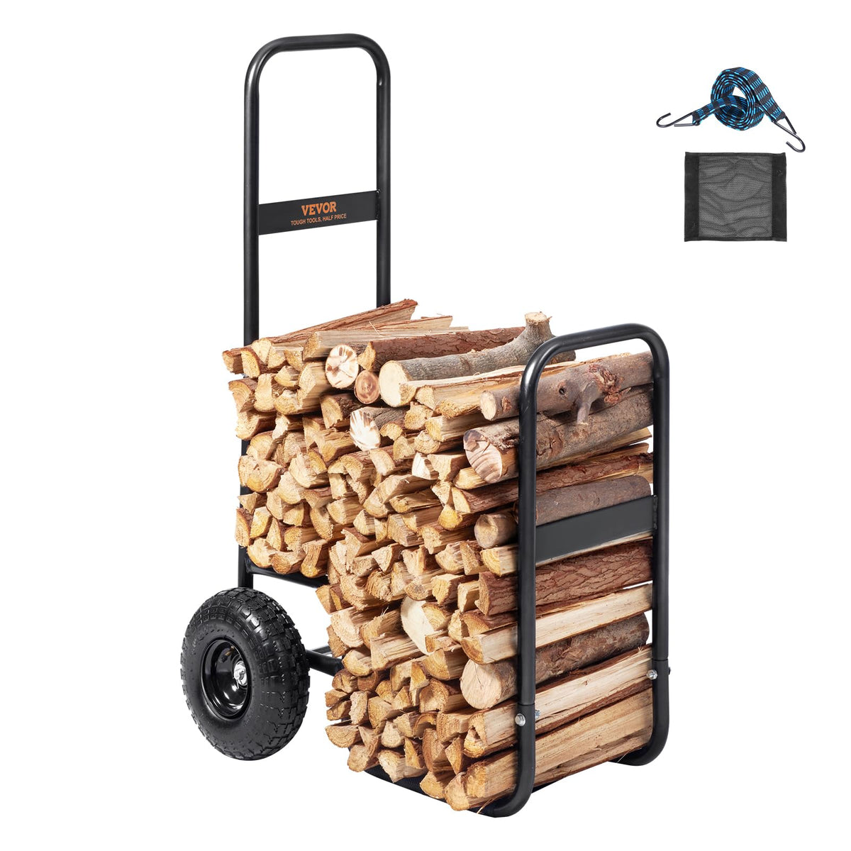 VEVOR Log Cart front view showing sturdy steel frame ready to load firewood.