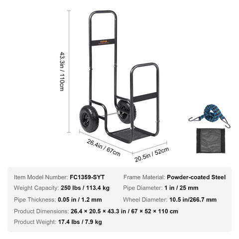 VEVOR Log Cart weighs only 17.4 lbs for easy maneuvering.