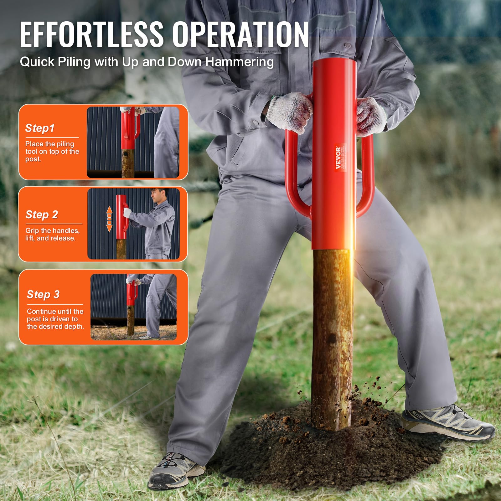 VEVOR loop handles provide comfortable grip for extended use during piling tasks.