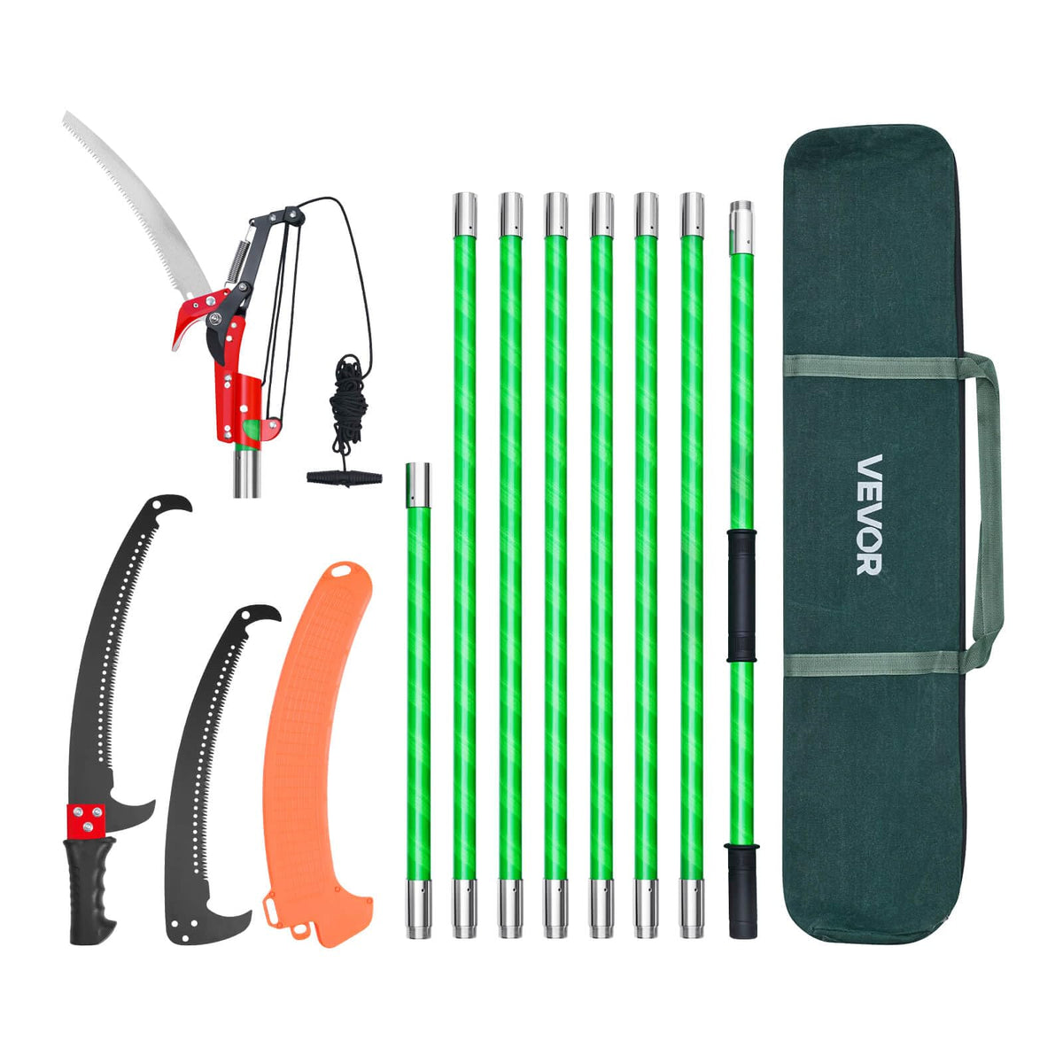 VEVOR manual pole saw extended to 27ft for ladder-free high-branch pruning