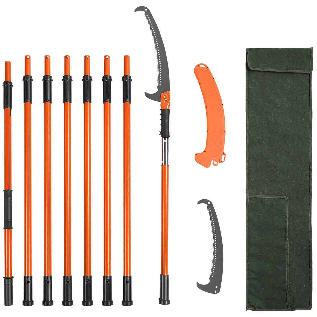 VEVOR manual pole saw extends from 7.3 to 27 ft for tall branch pruning.