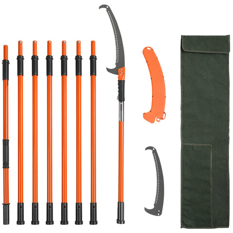 VEVOR manual pole saw extends from 7.3 to 27 ft for tall branch pruning.