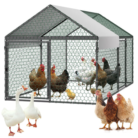 VEVOR metal chicken coop for 4–6 chickens, sturdy outdoor shelter.