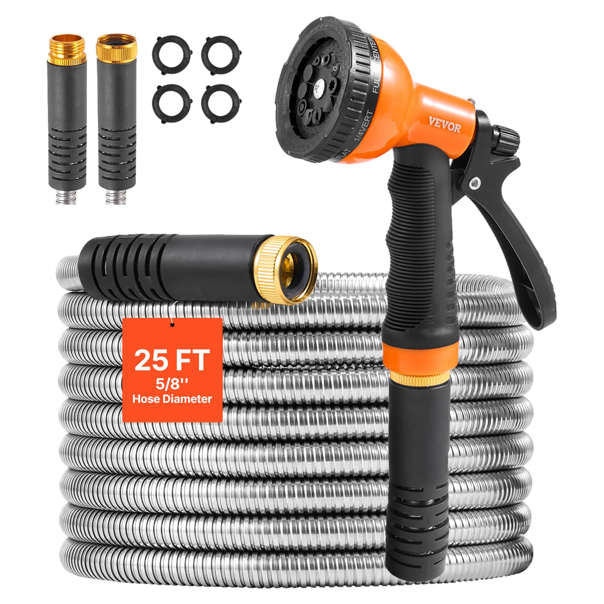 VEVOR metal garden hose with stainless steel outer for durability and long-term outdoor use.