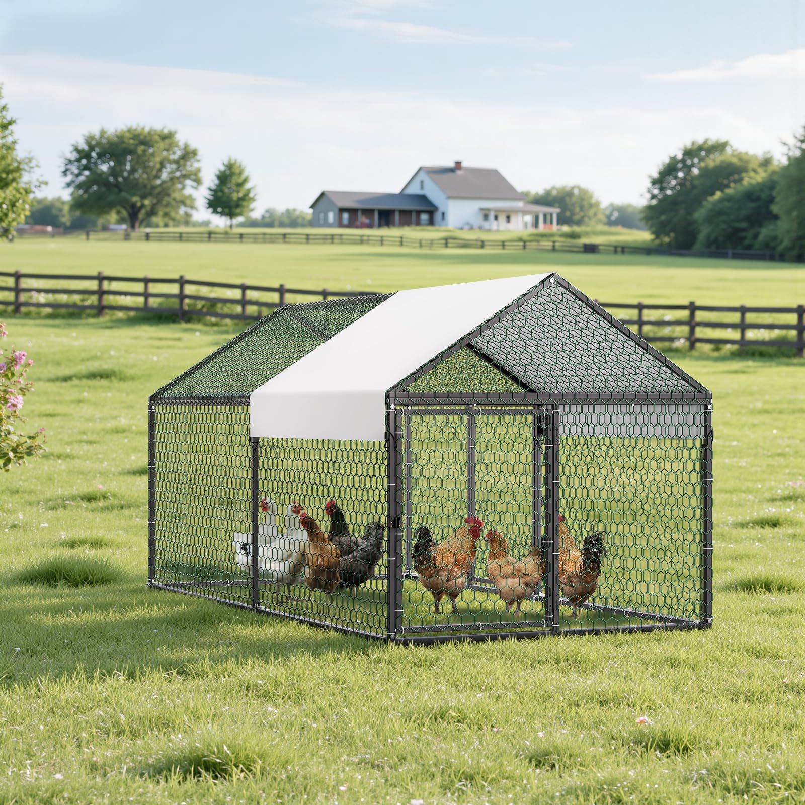 VEVOR multi-animal poultry run suitable for ducks and rabbits.