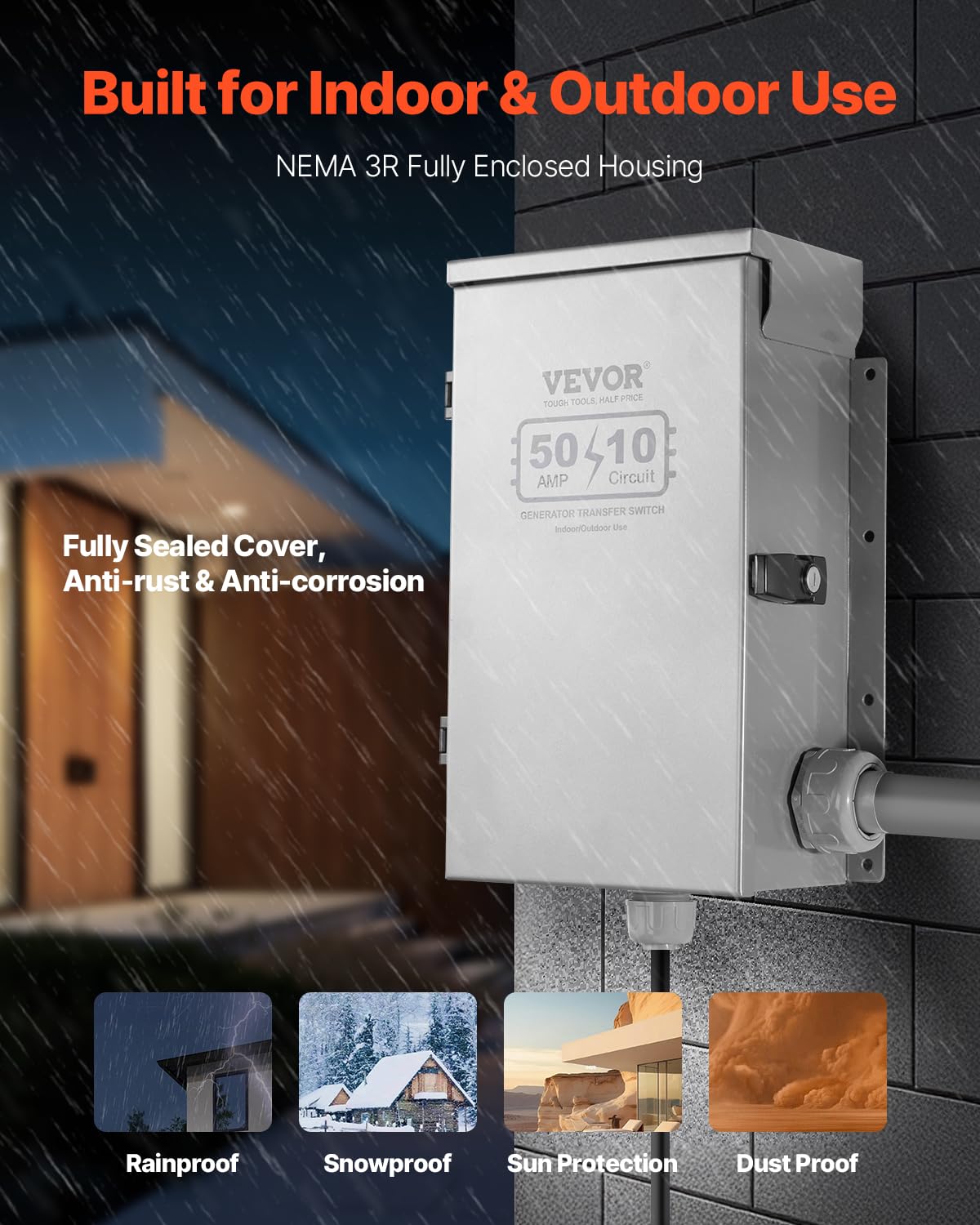 VEVOR NEMA 3R enclosure shields components from weather and dust.