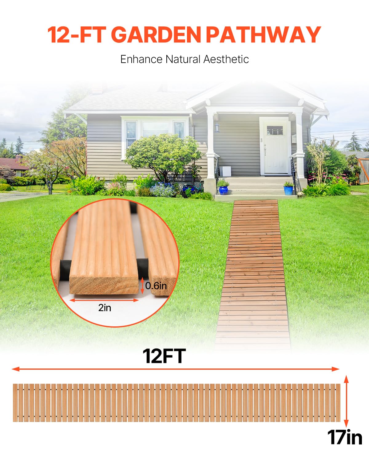 VEVOR non-slip cedar walkway, 17-inch width, ideal for wet surfaces.