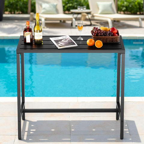 VEVOR Outdoor Bar Table side profile highlights a stable metal frame for balance