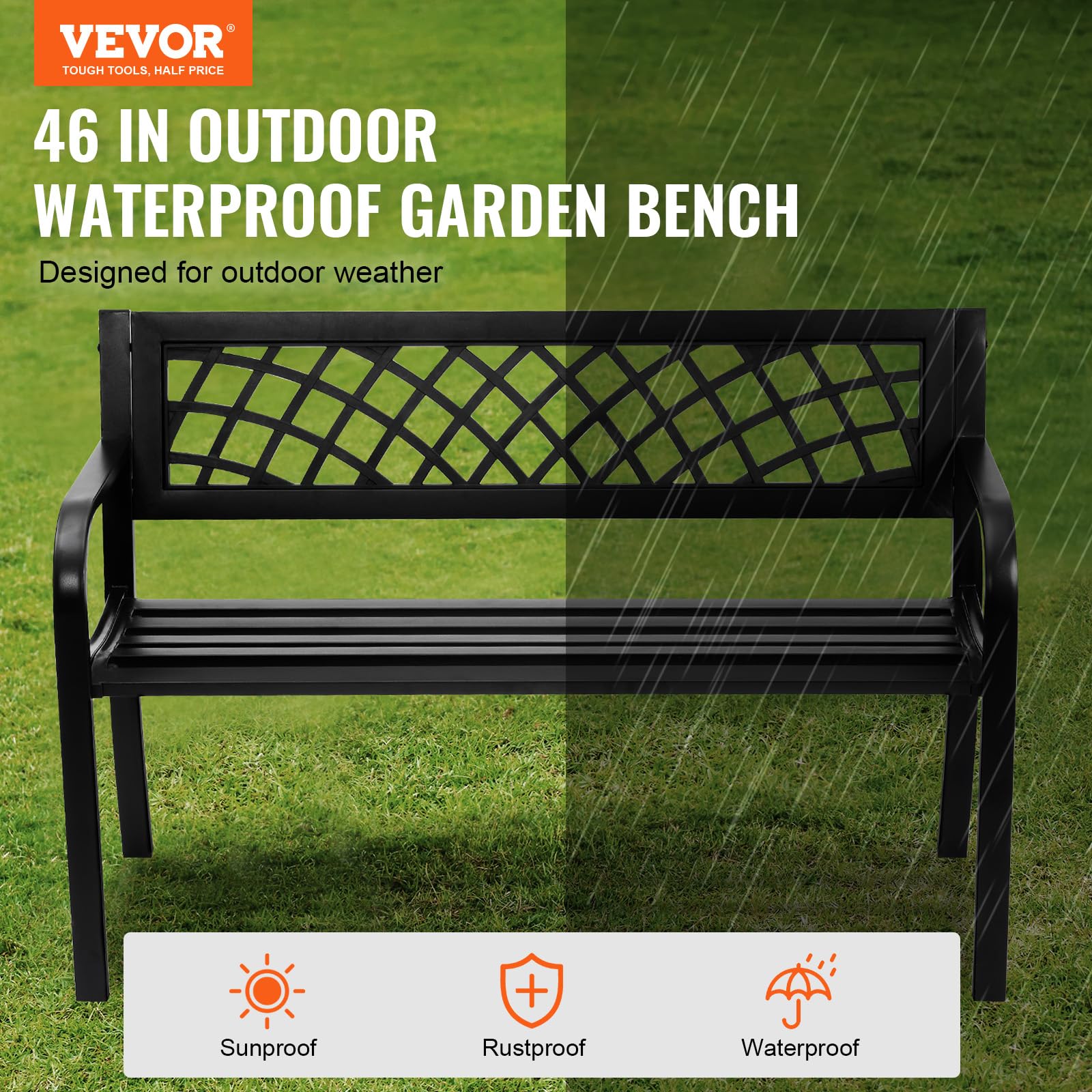VEVOR bench armrest close-up highlights ergonomic support