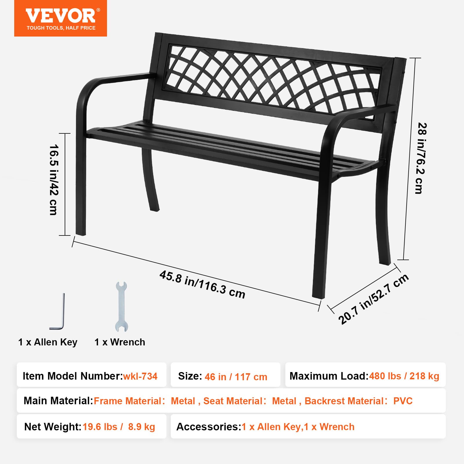 VEVOR bench backrest detail reveals the mesh pattern with modern style