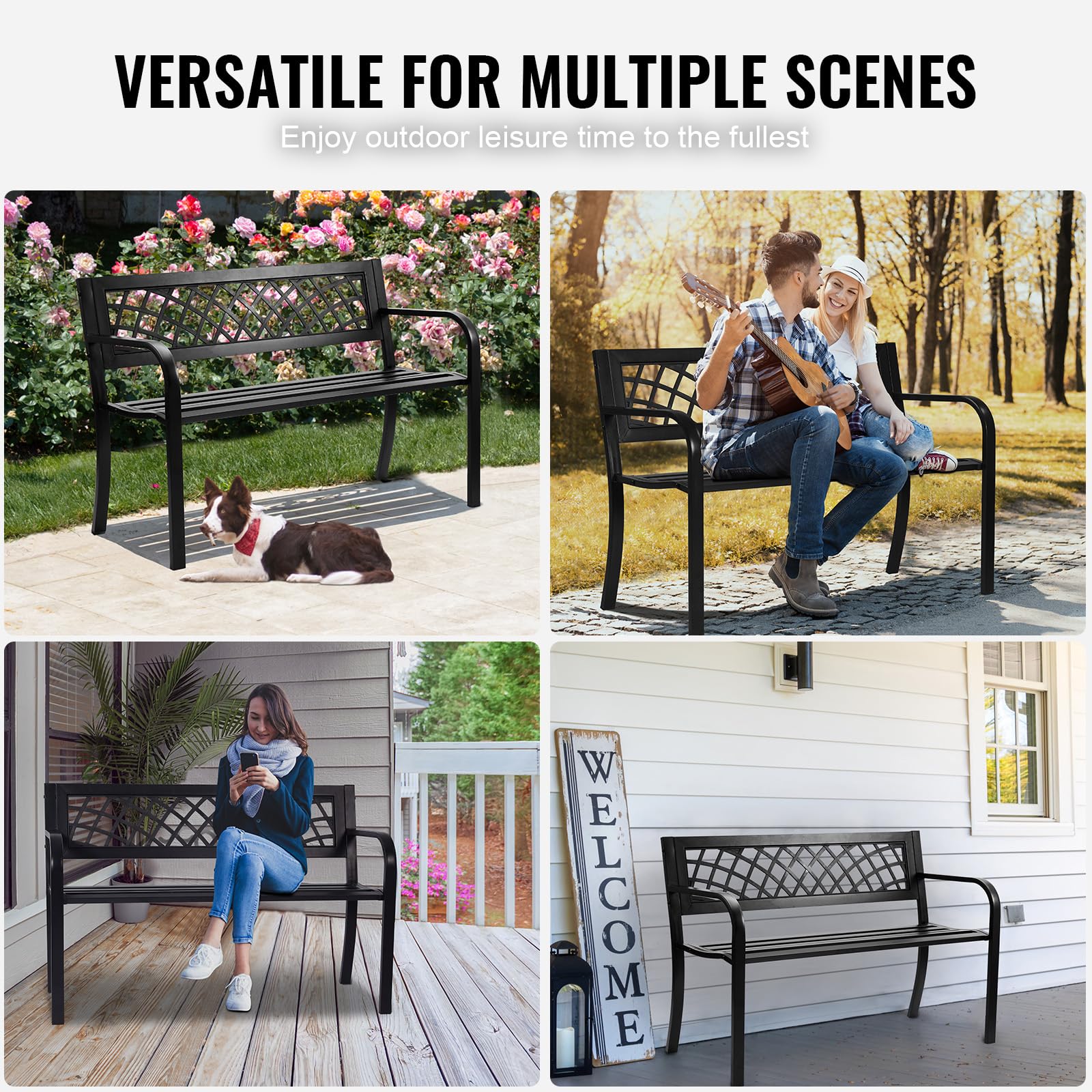 VEVOR black finish on legs and frame complements any outdoor décor