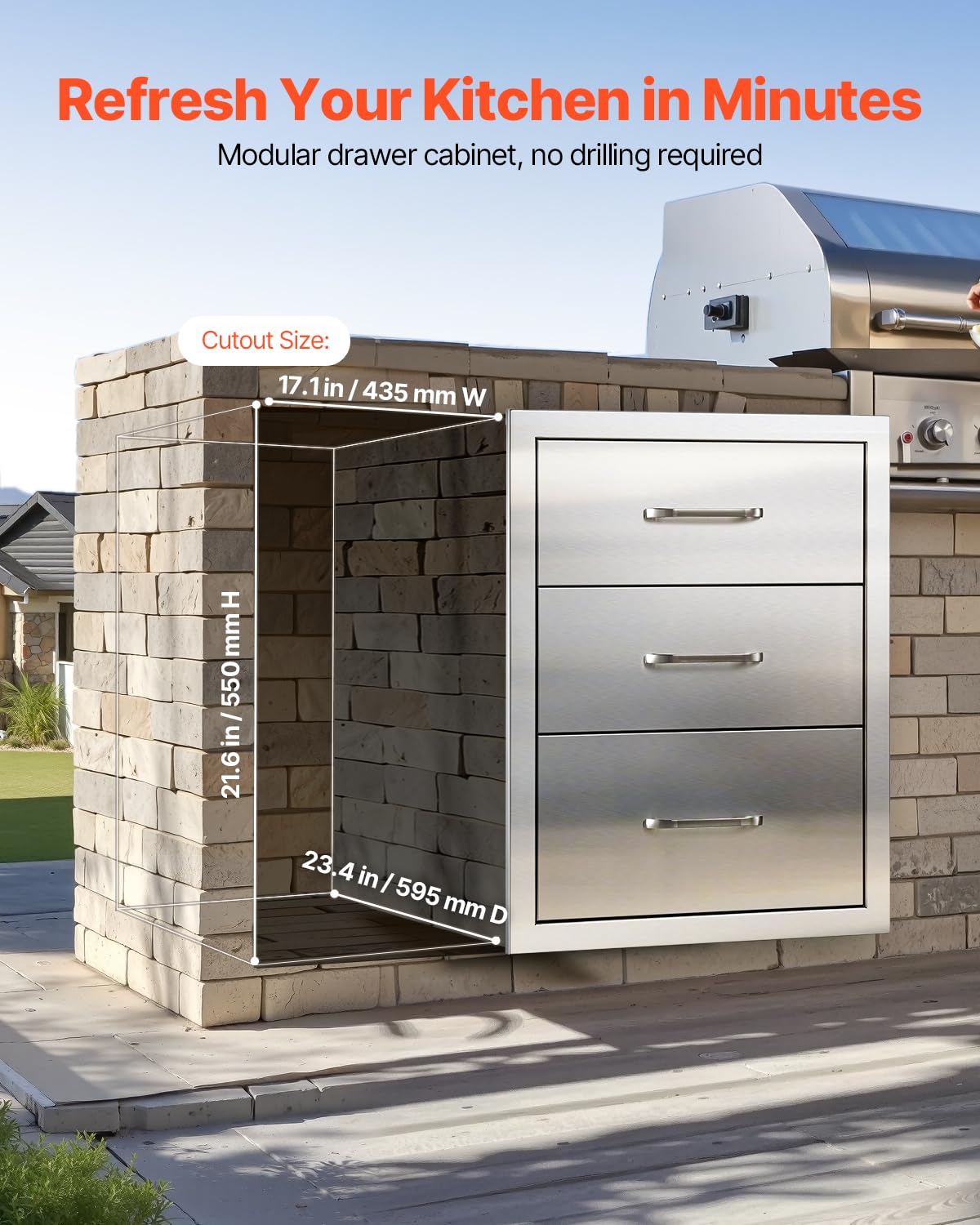 VEVOR outdoor drawers weather-proof finish, easy oil-stain cleaning.