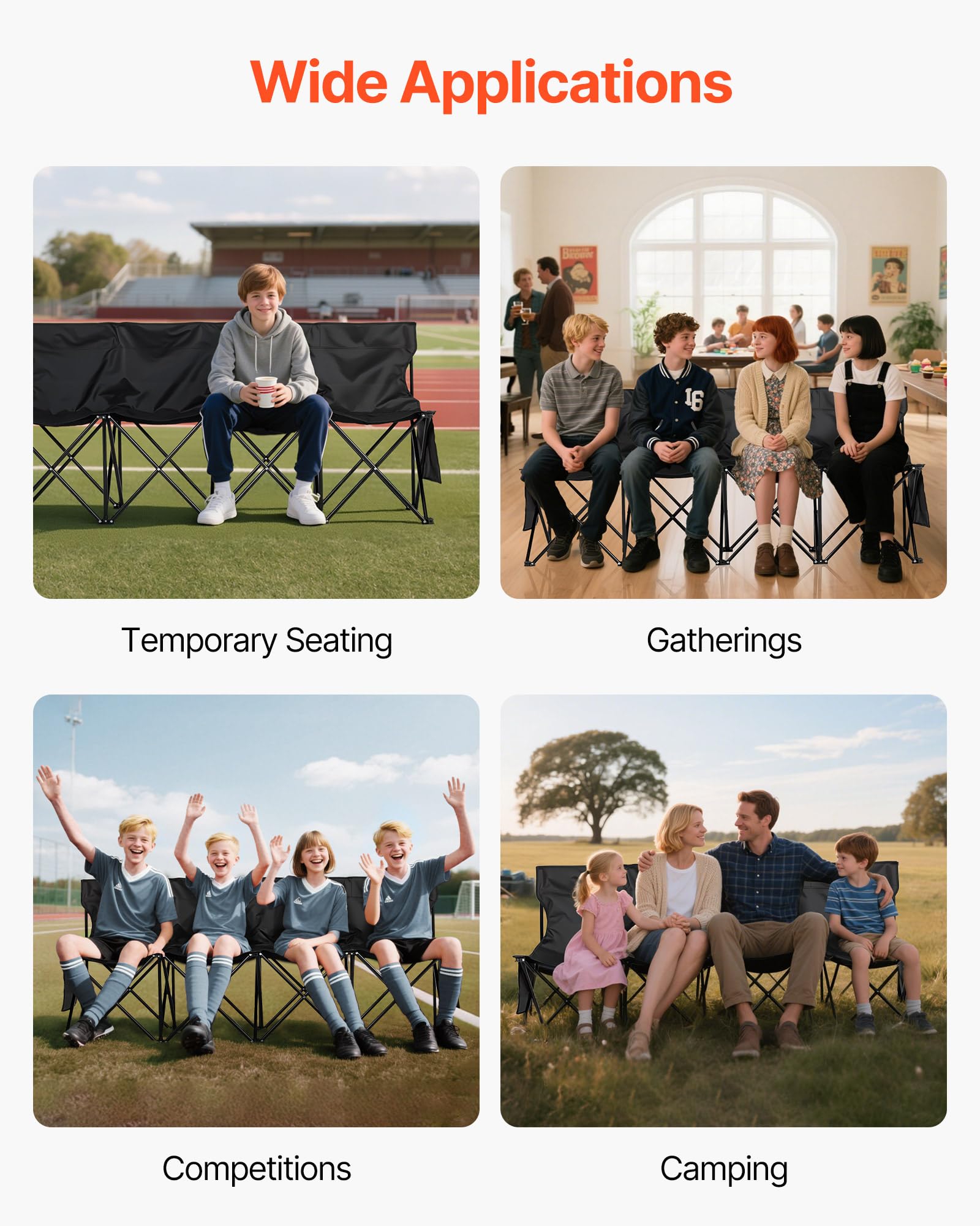 VEVOR outdoor events bench suits fields and camping setups.