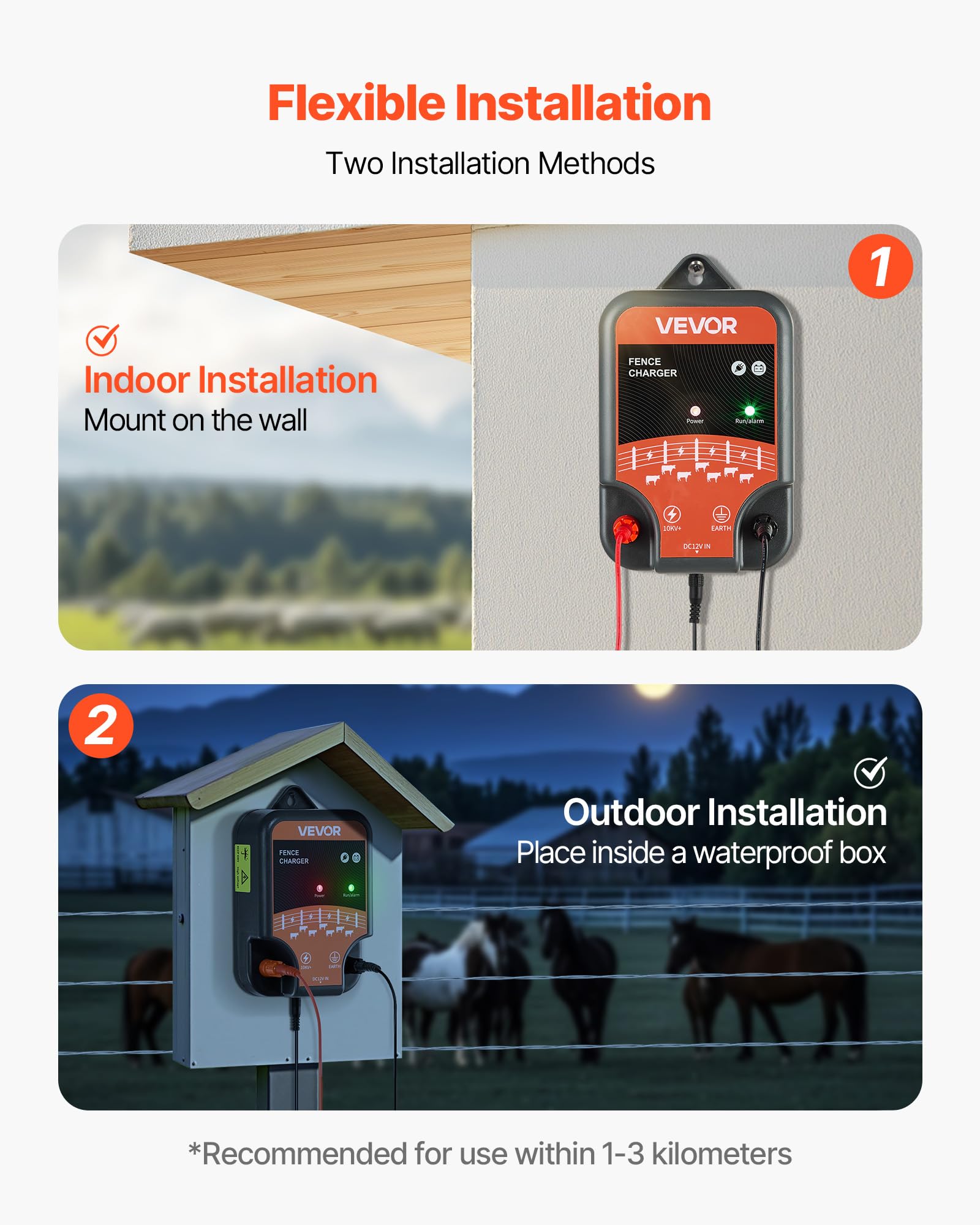 VEVOR outdoor installation kit enables quick setup in rural fields.