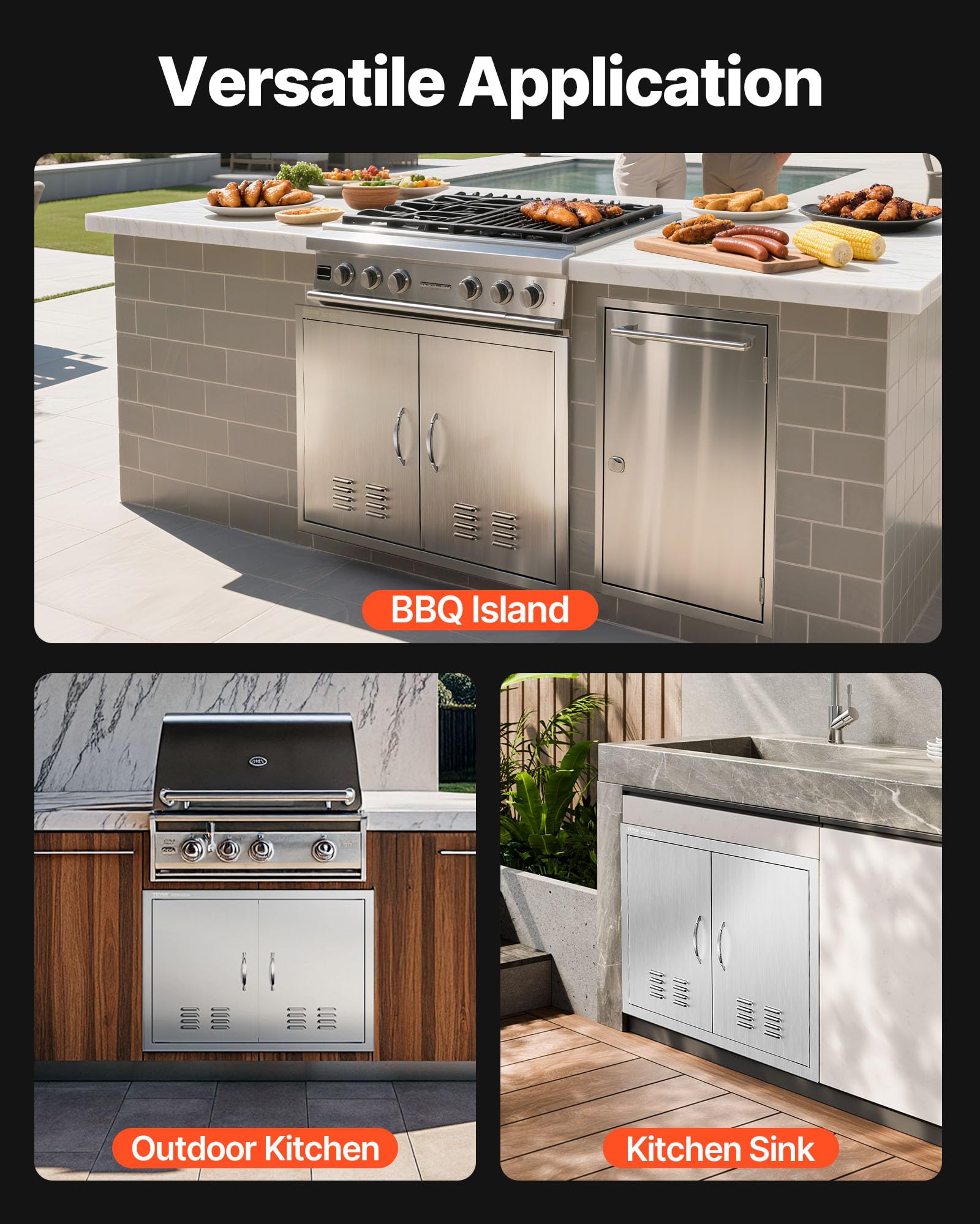 VEVOR outdoor kitchen doors ergonomic handles ease opening.