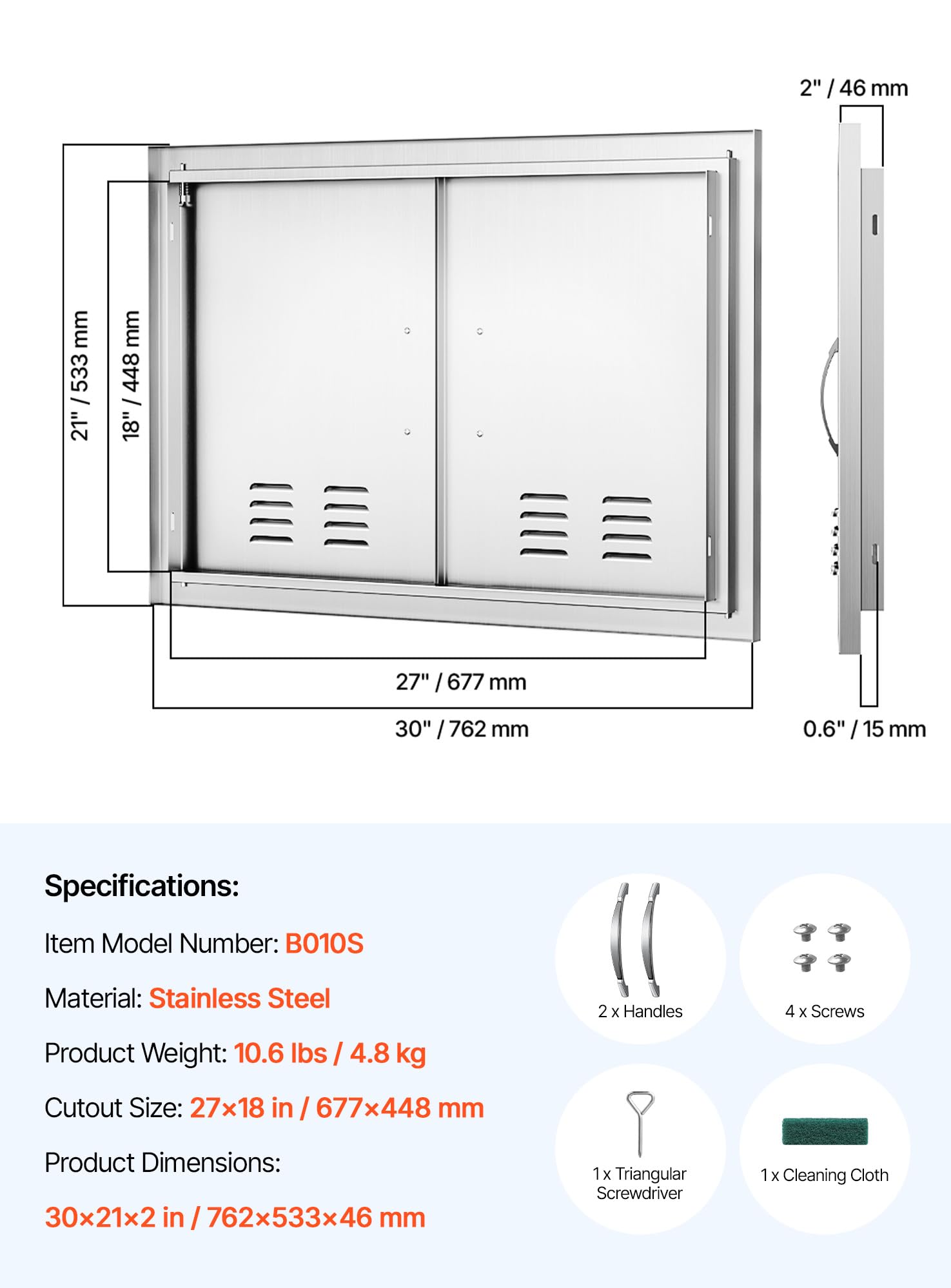 VEVOR outdoor kitchen doors installation template enables quick mounting.