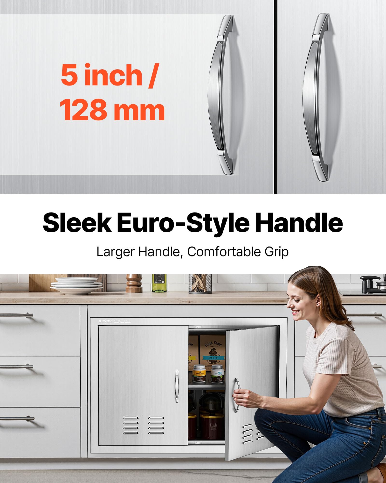 VEVOR outdoor kitchen doors weatherproof design withstands outdoor use.