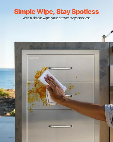 VEVOR outdoor kitchen drawer capacity space, three roomy drawers for organization.