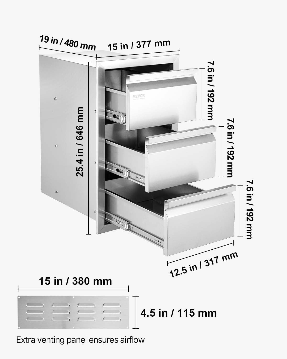 VEVOR outdoor kitchen drawers open drawer with smooth rails and quiet operation