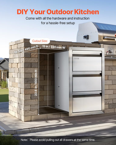 VEVOR weather-resistant drawers endure wind and rain for outdoor kitchens